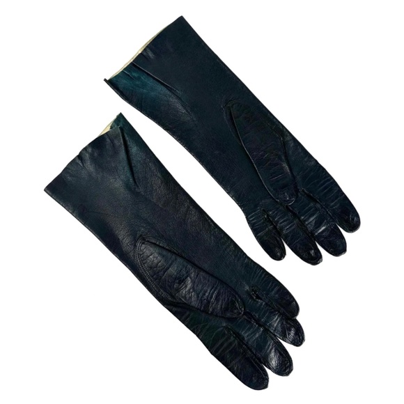 Vintage 1950’s ‘Aris of Paris’ Real Kid Navy Blue Leather Long Gloves - 7 1/2 - Picture 8 of 10